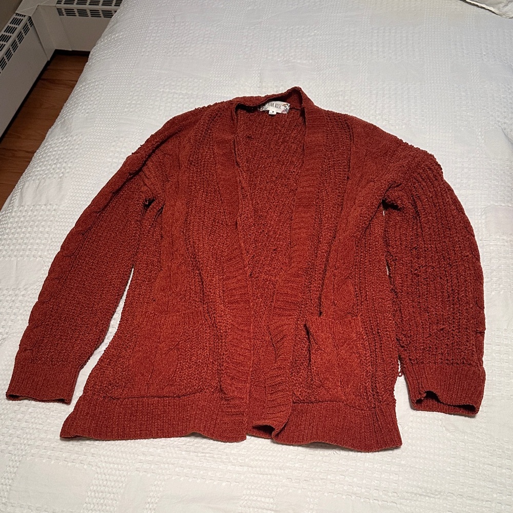 Pink Rose Textured Rust Cardigan - Picture 1 of 4
